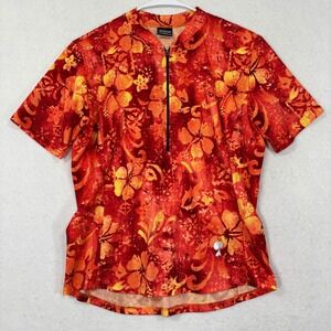 Borah Cycling Jersey Womens L Athletic Performance Floral Quarter Zip Pocket